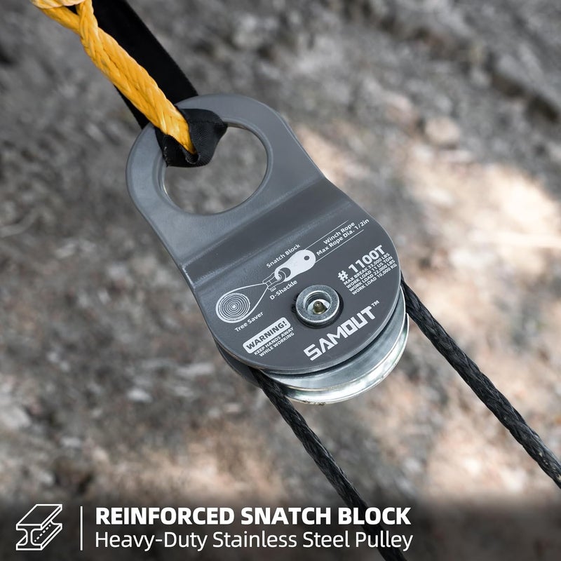 SAMOUT Winch Snatch Block (11 US Ton WLL) Recovery Towing Pulley System for Synthetic Rope or Steel Cable with Max Dia. 1/2in - Image 4